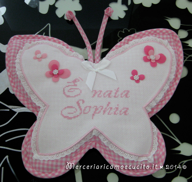 Fiocco nascita farfalla rosa "E' nata Sophia"