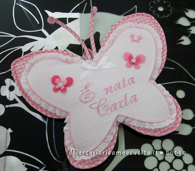 Fiocco nascita farfalla rosa "E' nata Carla"