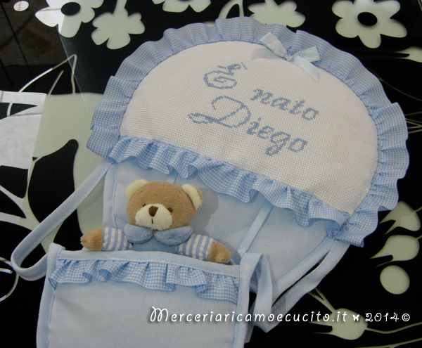 Fiocco nascita mongolfiera celeste "E' nato Diego"