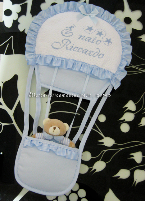 Fiocco nascita mongolfiera celeste "E' nato Riccardo"