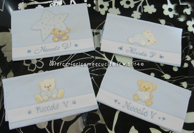 Sacchetti per nascita e asilo con applicazione personalizzati per Niccolò