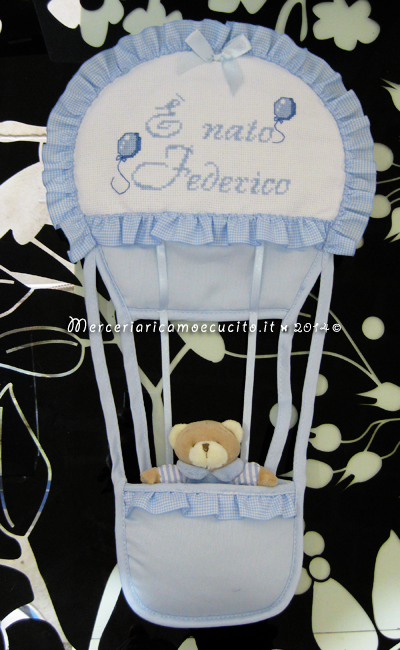 Fiocco nascita mongolfiera celeste "E' nato Federico"