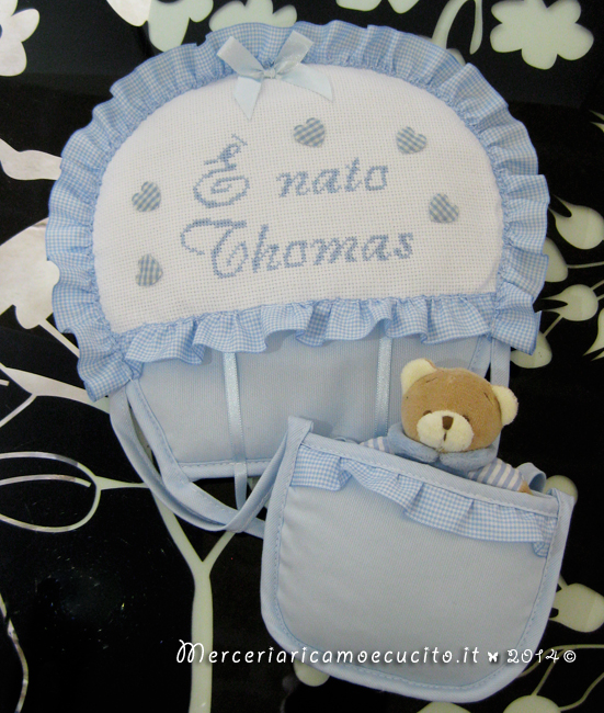 Fiocco nascita mongolfiera celeste "E' nato Thomas"