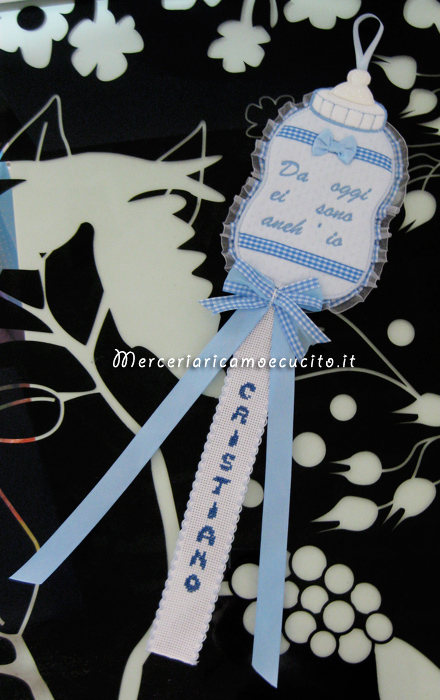 Fiocco nascita biberon celeste per Cristiano