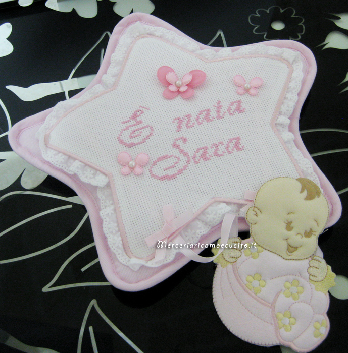 Fiocco nascita Stella rosa "E' nata Sara"