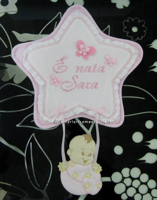 Fiocco nascita Stella rosa "E' nata Sara"