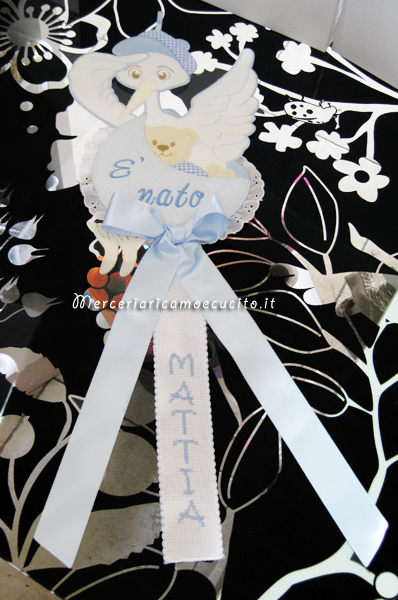 Fiocchi nascita mongolfiera, cicogna e cuore per Mattia