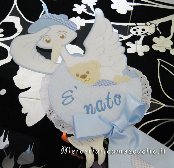 Fiocchi nascita mongolfiera, cicogna e cuore per Mattia