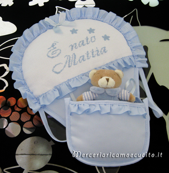 Fiocchi nascita mongolfiera, cicogna e cuore per Mattia
