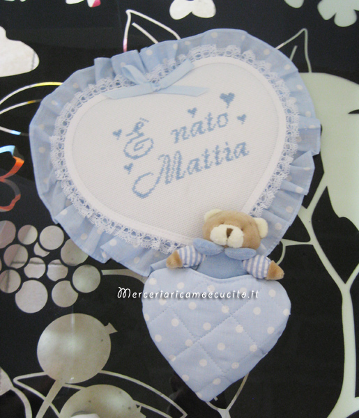 Fiocchi nascita mongolfiera, cicogna e cuore per Mattia
