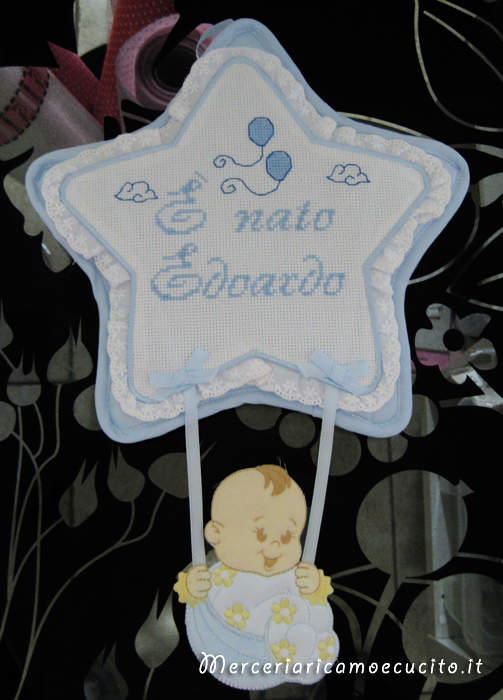 Fiocco nascita stella celeste "E' nato Edoardo"
