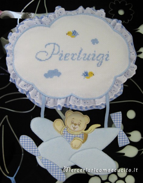 Fiocco nascita aeroplano celeste per Pierluigi