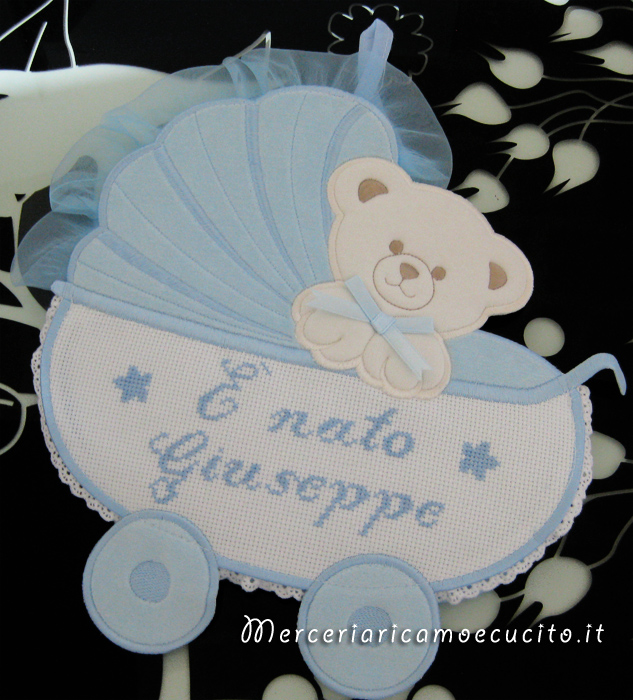 Fiocco nascita carrozzina celeste "E' nato Giuseppe"