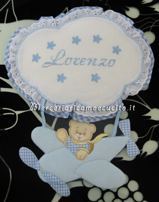 Fiocchi nascita mongolfiera e aeroplano celeste per Lorenzo