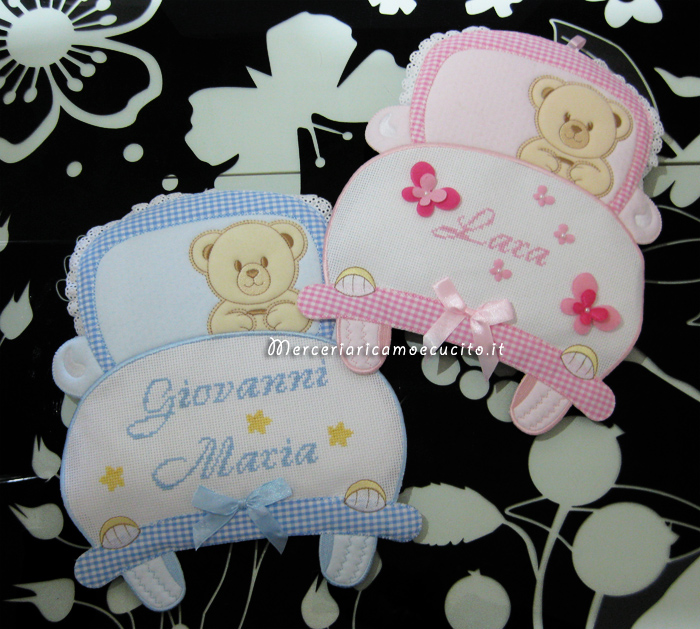 Fiocchi nascita macchina celeste per "Giovanni Maria" e "Lara"