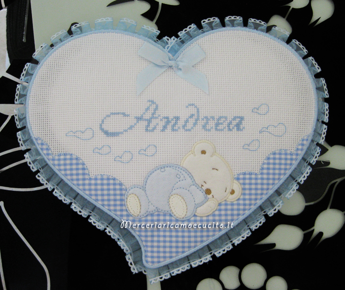 Fiocco nascita cuore celeste per Andrea