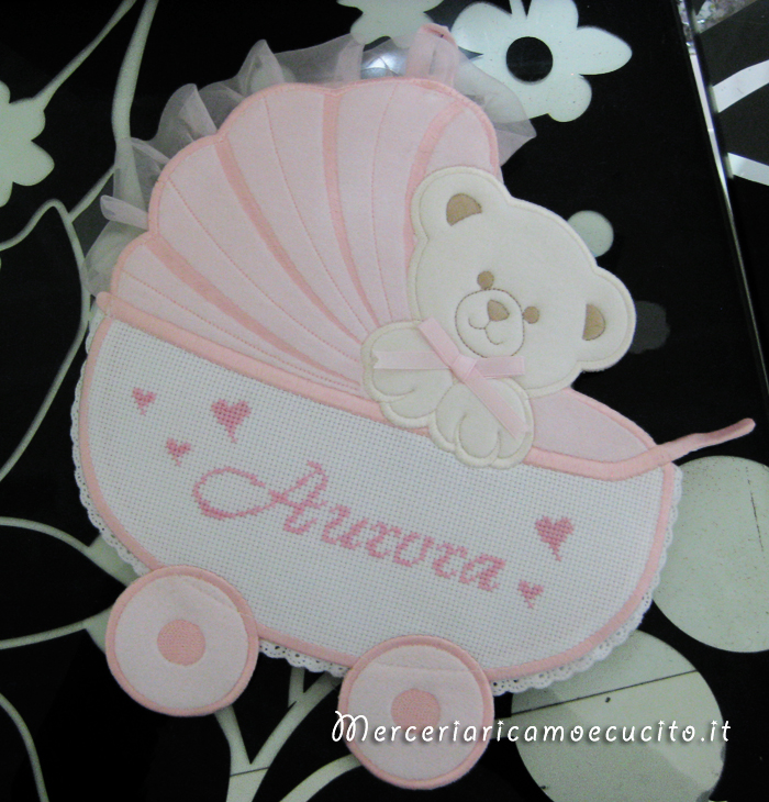 Fiocco nascita carrozzina rosa per Aurora