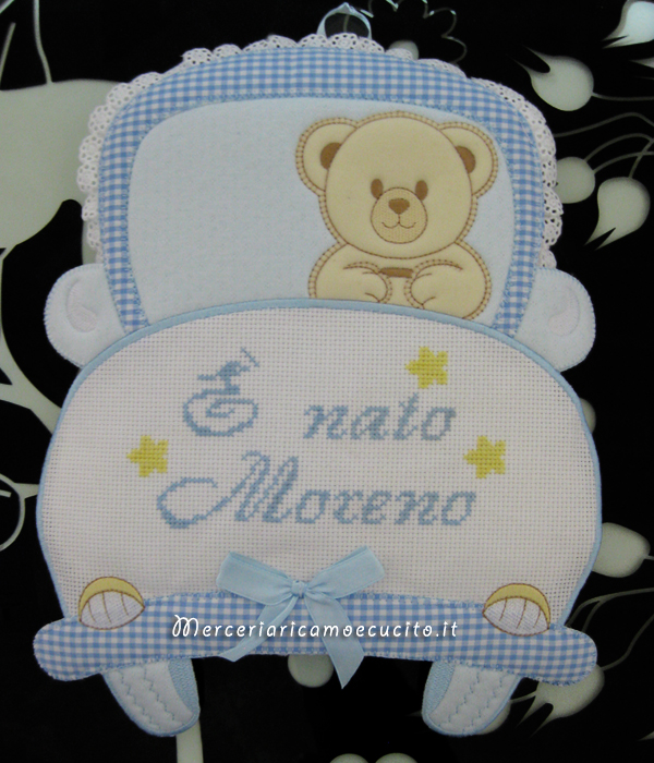 Coccarda fiocco nascita macchina celeste E' nato Moreno