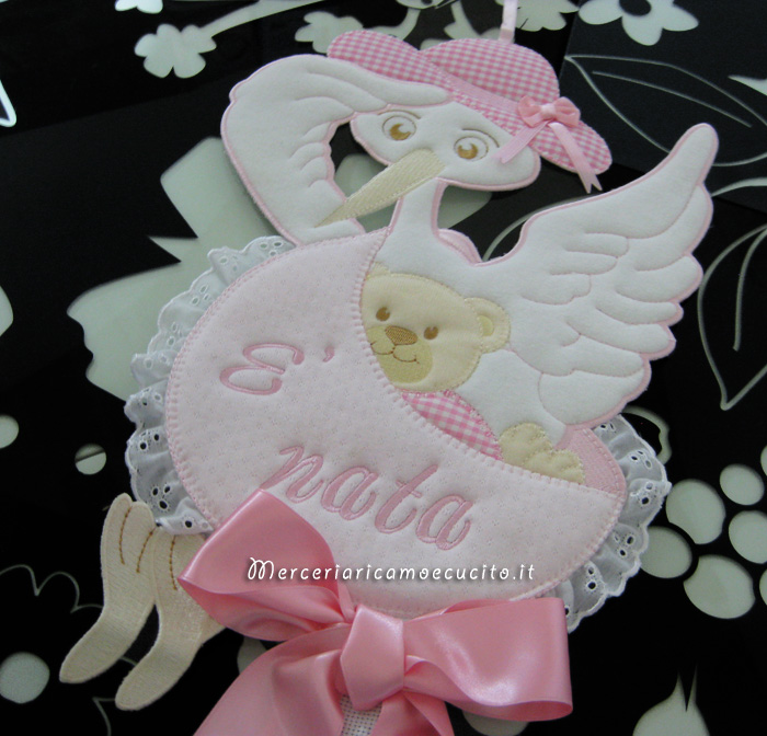 Coccarda fiocco nascita cicgogna rosa È nata per Lara