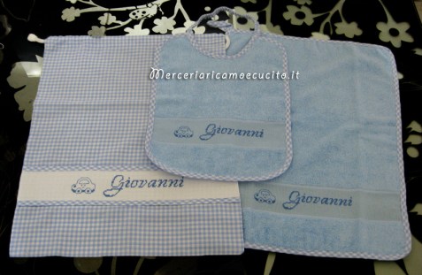 Set per asilo celeste - Asciugamano, bavetta e sacchetto per Giovanni
