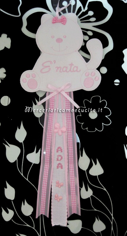 Fiocco nascita gatto rosa per Ada