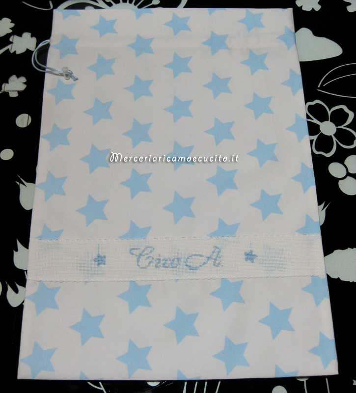 Sacchetto nascita e asilo stellato celeste per Ciro