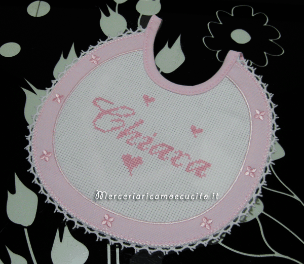 Fiocco nascita carrozzina, bavetta prima misura e bomboniere porta confetti carrozzina per Chiara