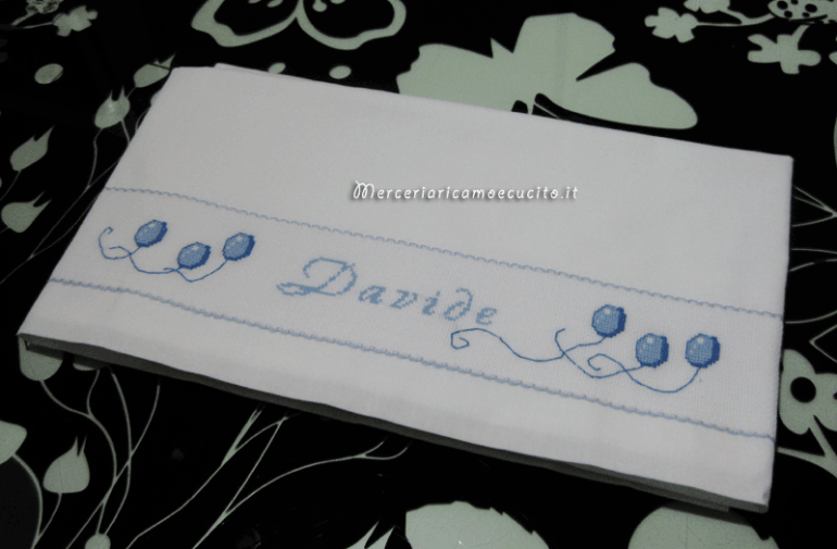 Set lenzuolino per carrozzina con palloncini e asciugamano battesimo per Davide