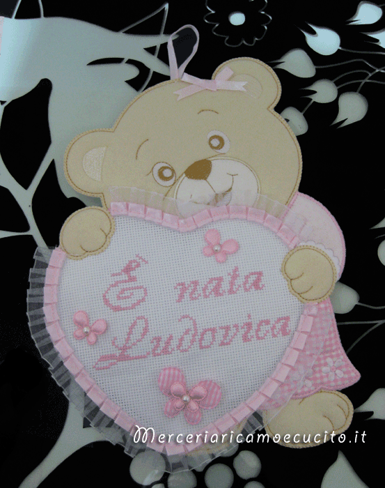 Coccarda Fiocco nascita orsetto con cuore È nata Ludovica
