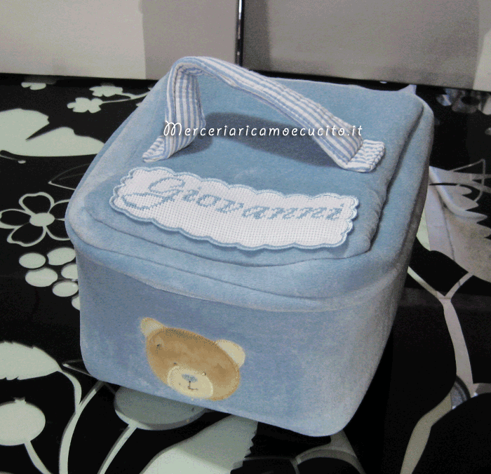 Fiocco nascita macchina celeste e beauty con orso per Giovanni