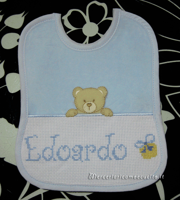 Bavetta celeste con orsetto per Edoardo