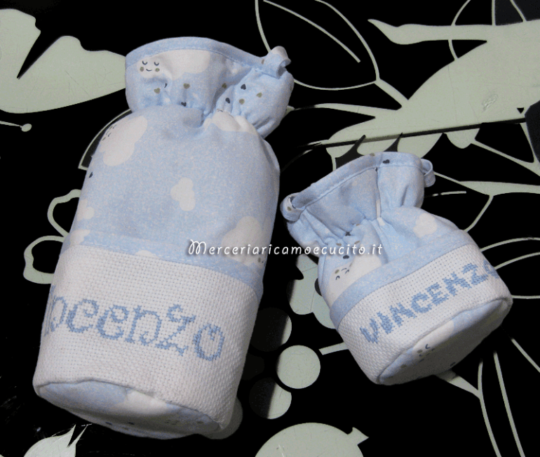 Porta biberon e ciuccio fantasia con nuvole per Vincenzo e Gaia