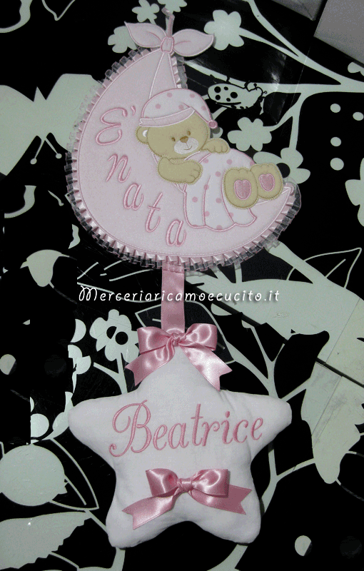 Set-per-nascita---Sacchetto trapunato beauty pois e fiocco nascita saccco è nata per Beatrice