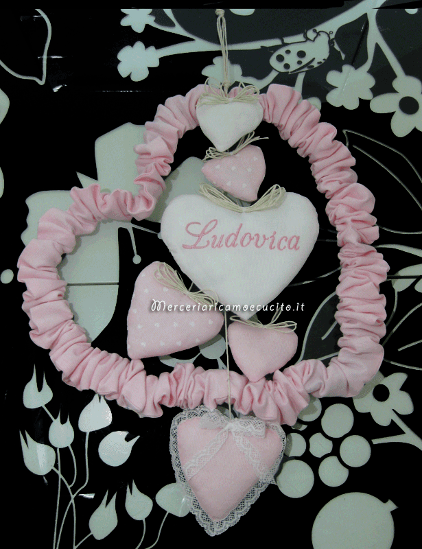 Fiocco nascita cuore con cuorini per Ludovica