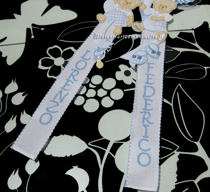 Fiocco nascita celeste "siamo arrivati" per i gemelli "Lorenzo" e "Federico"