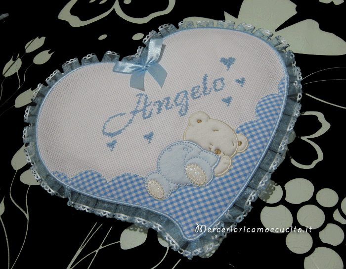 Fiocco nascita cicogna celeste "È nato" e fiocco nascita cuore celeste per Angelo