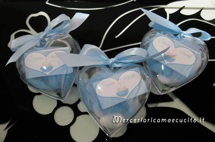 Cuore portaconfetti in plexiglass celeste