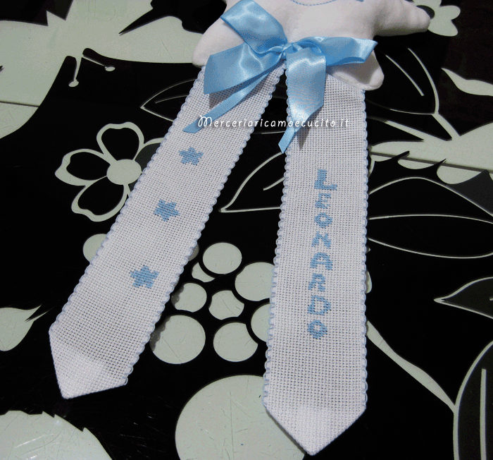 Fiocco nascita stellina celeste con orso per Leonardo