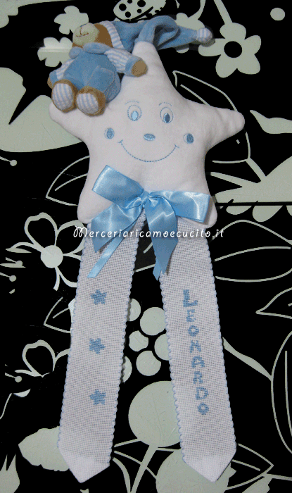 Fiocco nascita stellina celeste con orso per Leonardo