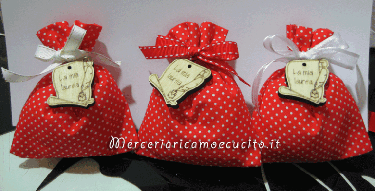 Sacchettini bomboniera rossi pois "La mia Laurea"