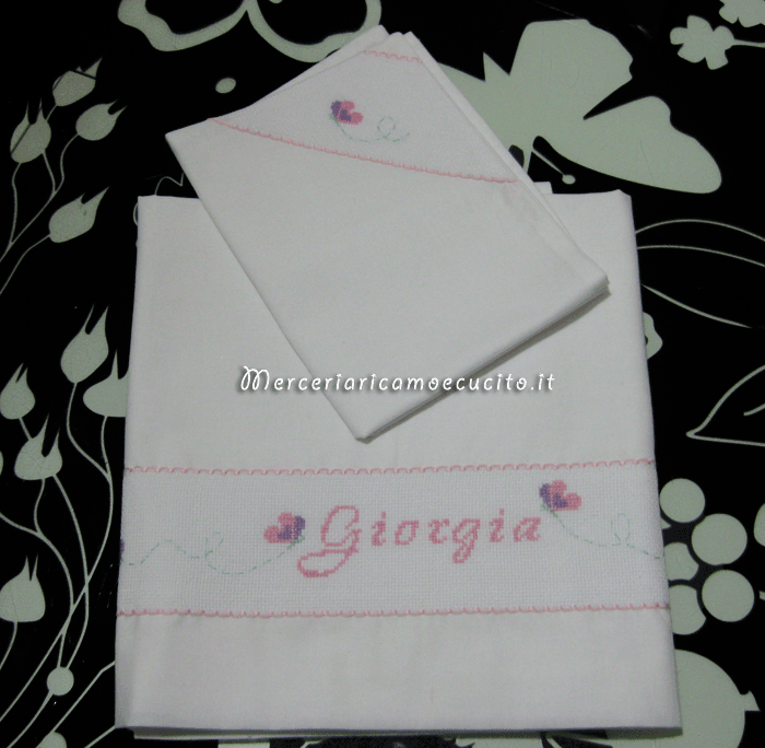 Set per nascita - Lenzuolino, sacchetti nascita e fiocco nascita orsetto con cuore per Giorgia