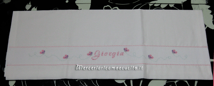 Set per nascita - Lenzuolino, sacchetti nascita e fiocco nascita orsetto con cuore per Giorgia