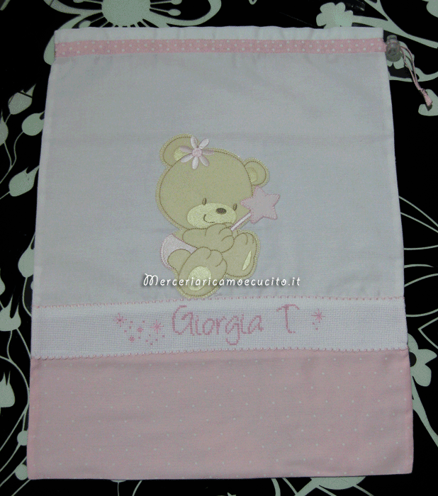 Set per nascita - Lenzuolino, sacchetti nascita e fiocco nascita orsetto con cuore per Giorgia