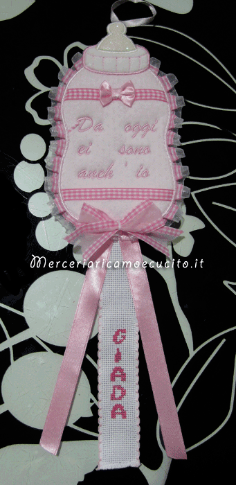 Fiocco nascita biberon rosa per Giada