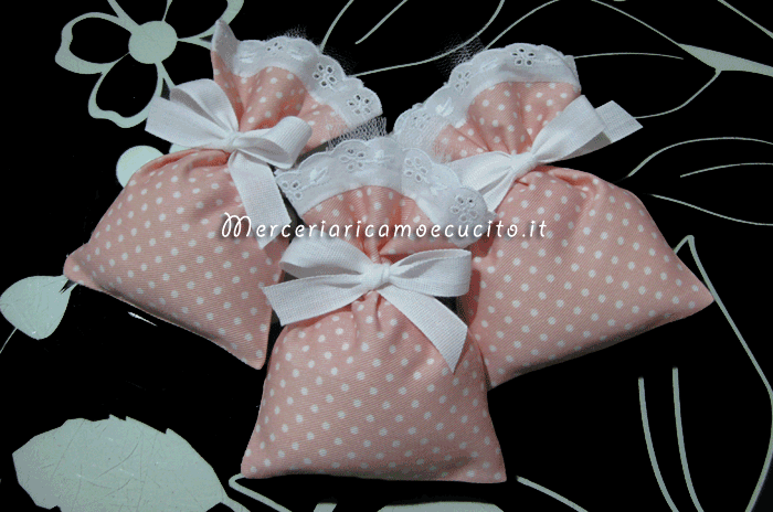 Sacchettini bomboniere portaconfetti rosa pois