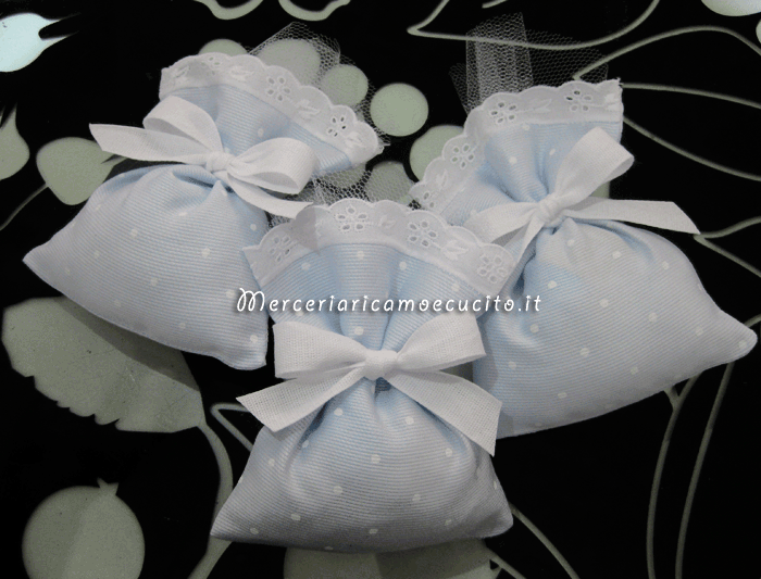 Sacchettini bomboniere portaconfetti celeste pois