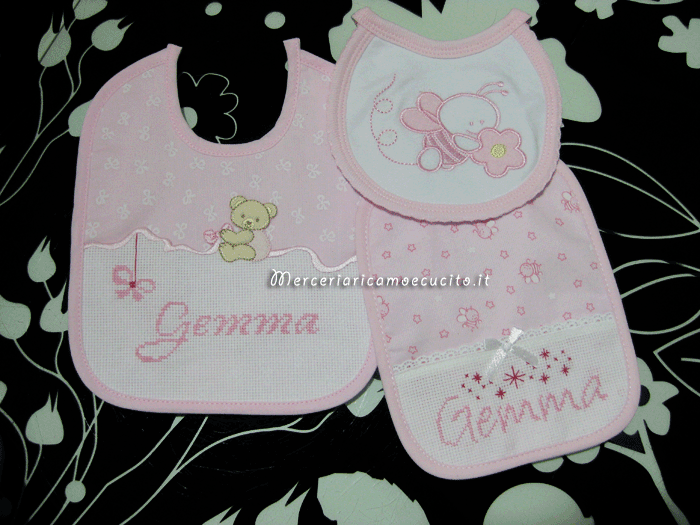 Set per nascita - Fiocco nascita, bavette e sacchetto elegante con orsetto per Gemma