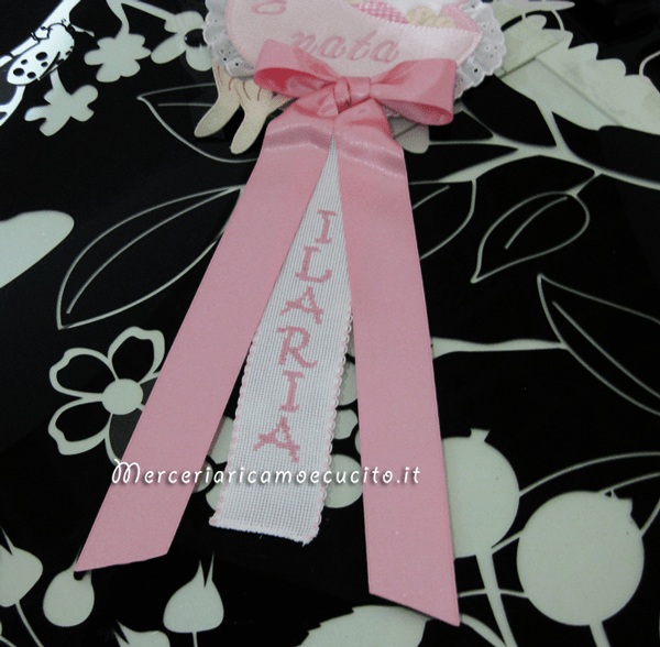 Fiocco nascita cicogna rosa "È nata" per Ilaria