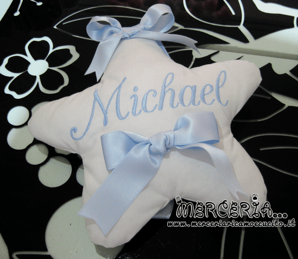 Fiocco nascita con stelle celeste e stellina per Michael