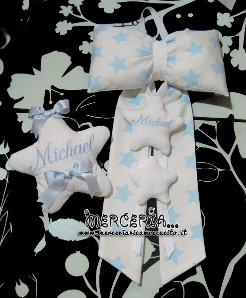 Fiocco nascita con stelle celeste e stellina per Michael